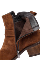 Kadın Taba Fermuarlı Kısa Topuklu Süet Deri Bot | Derimod