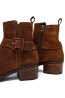 Kadın Taba Fermuarlı Kısa Topuklu Süet Deri Bot | Derimod