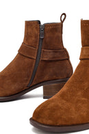 Kadın Taba Fermuarlı Kısa Topuklu Süet Deri Bot | Derimod