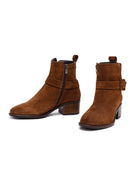 Kadın Taba Fermuarlı Kısa Topuklu Süet Deri Bot | Derimod