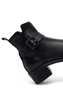Women's Black Zippered Short Thick Heeled Leather Boots | Derimod