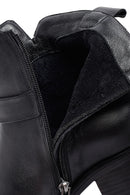 Women's Black Zippered Short Thick Heeled Leather Boots | Derimod