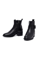 Women's Black Zippered Short Thick Heeled Leather Boots | Derimod
