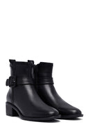 Women's Black Zippered Short Thick Heeled Leather Boots | Derimod