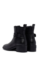 Women's Black Zippered Short Thick Heeled Leather Boots | Derimod
