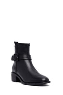 Women's Black Zippered Short Thick Heeled Leather Boots | Derimod