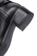 Women's Black Zippered Short Thick Heeled Leather Boots | Derimod