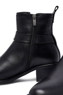 Women's Black Zippered Short Thick Heeled Leather Boots | Derimod