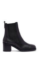 Women's Black Thick Heeled Leather Chelsea Boot | Derimod
