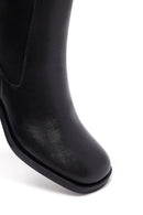 Women's Black Thick Heeled Leather Chelsea Boot | Derimod