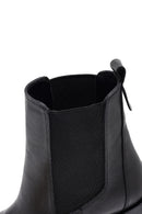 Women's Black Thick Heeled Leather Chelsea Boot | Derimod