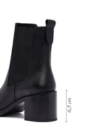Women's Black Thick Heeled Leather Chelsea Boot | Derimod
