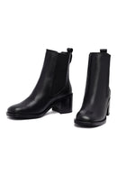 Women's Black Thick Heeled Leather Chelsea Boot | Derimod