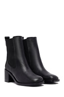 Women's Black Thick Heeled Leather Chelsea Boot | Derimod