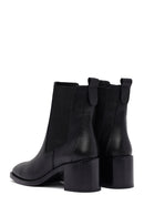 Women's Black Thick Heeled Leather Chelsea Boot | Derimod