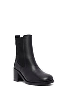Women's Black Thick Heeled Leather Chelsea Boot | Derimod