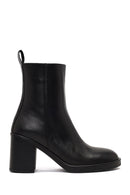 Kadın Siyah Fermuarlı Kalın Topuklu Deri Bot | Derimod