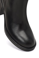 Kadın Siyah Fermuarlı Kalın Topuklu Deri Bot | Derimod