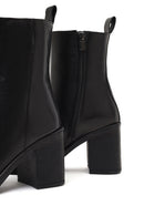 Kadın Siyah Fermuarlı Kalın Topuklu Deri Bot | Derimod