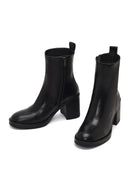 Kadın Siyah Fermuarlı Kalın Topuklu Deri Bot | Derimod