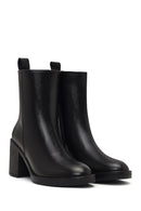 Kadın Siyah Fermuarlı Kalın Topuklu Deri Bot | Derimod