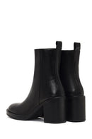 Kadın Siyah Fermuarlı Kalın Topuklu Deri Bot | Derimod