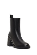 Kadın Siyah Fermuarlı Kalın Topuklu Deri Bot | Derimod