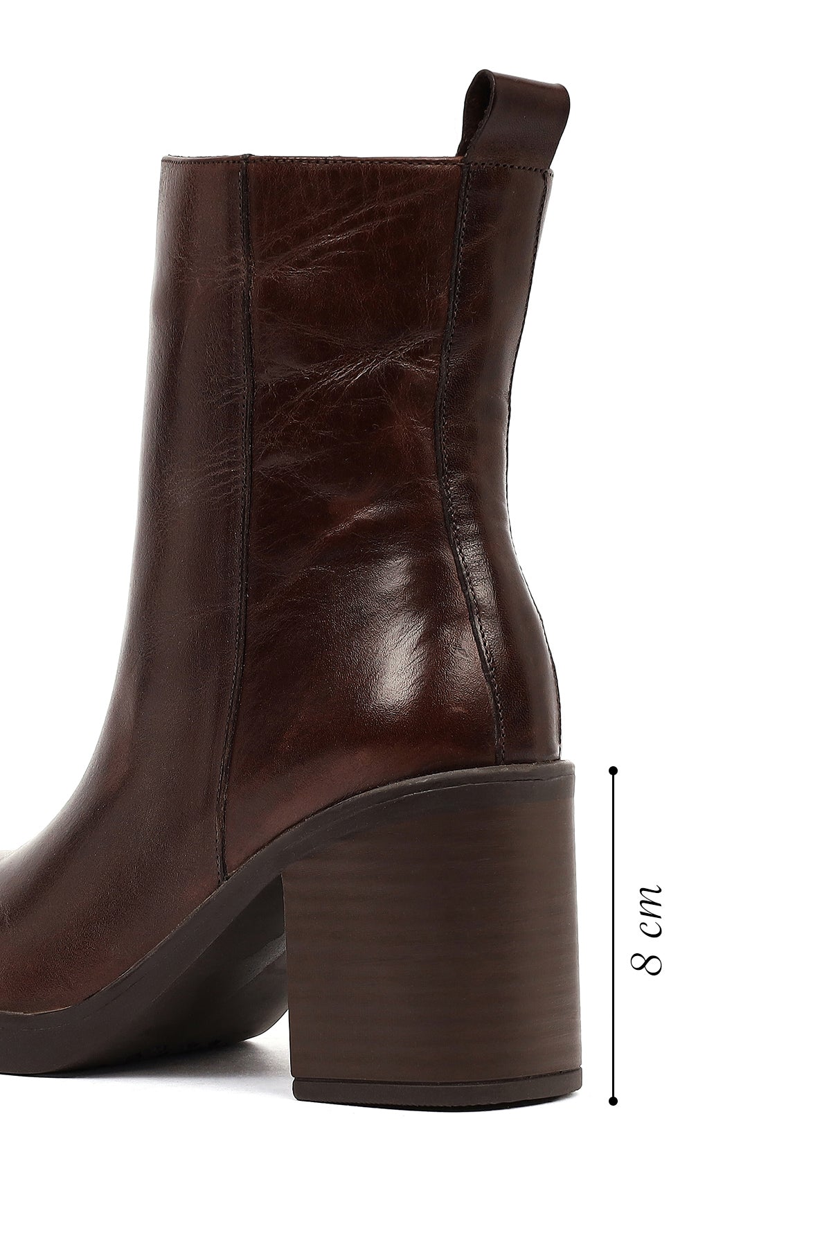 Kadın Kahverengi Fermuarlı Kalın Topuklu Deri Bot