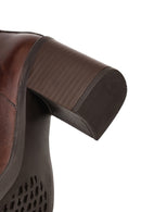 Women's Brown Zippered Thick Heeled Leather Boots | Derimod