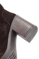 Kadın Kahverengi Fermuarlı Kalın Topuklu Süet Deri Çizme | Derimod