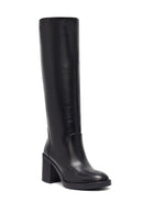 Kadın Siyah Fermuarlı Kalın Topuklu Deri Çizme | Derimod