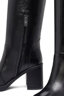 Kadın Siyah Fermuarlı Kalın Topuklu Deri Çizme | Derimod