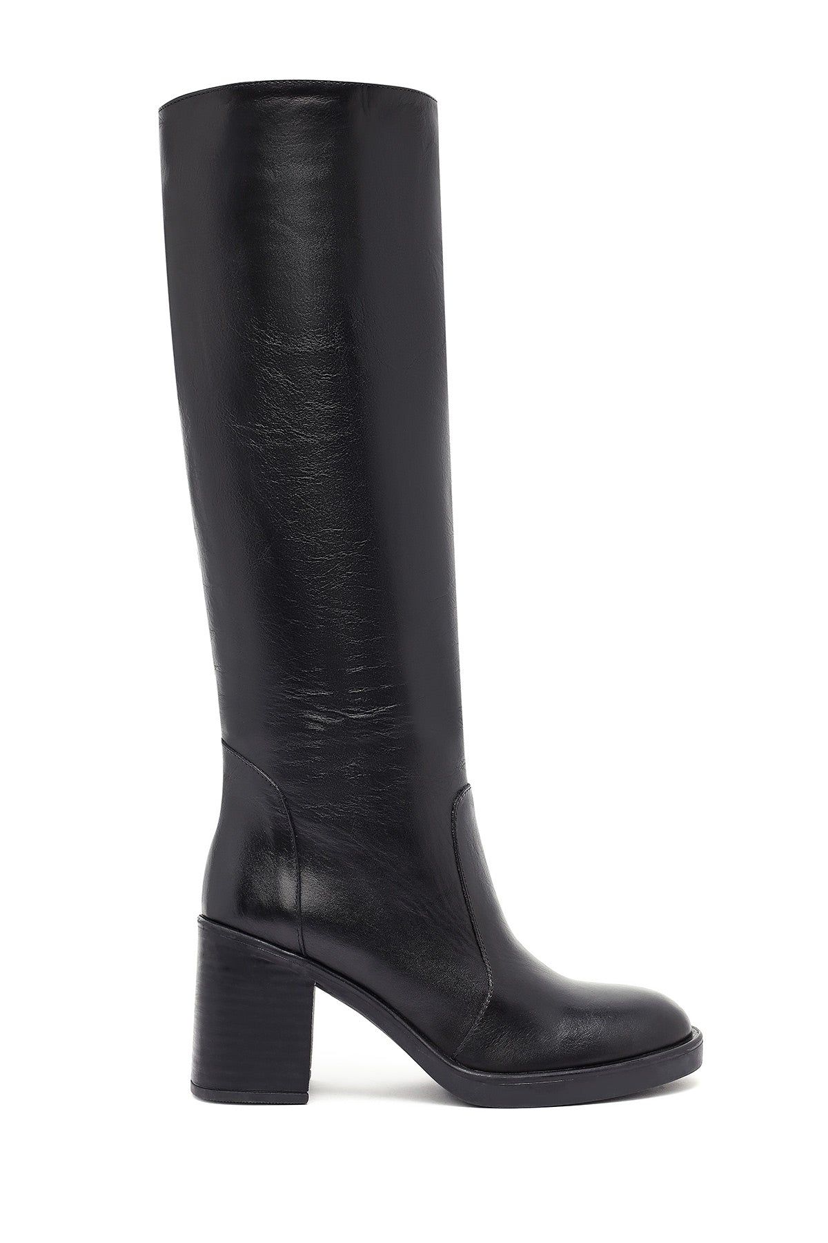 Kadın Siyah Fermuarlı Kalın Topuklu Deri Çizme 25WFD203118 | Derimod