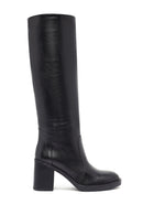 Kadın Siyah Fermuarlı Kalın Topuklu Deri Çizme | Derimod