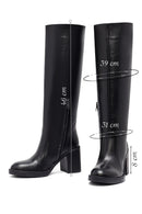 Kadın Siyah Fermuarlı Kalın Topuklu Deri Çizme | Derimod