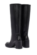 Kadın Siyah Fermuarlı Kalın Topuklu Deri Çizme | Derimod