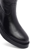 Woman Black Zippered Leather Boot | Derimod