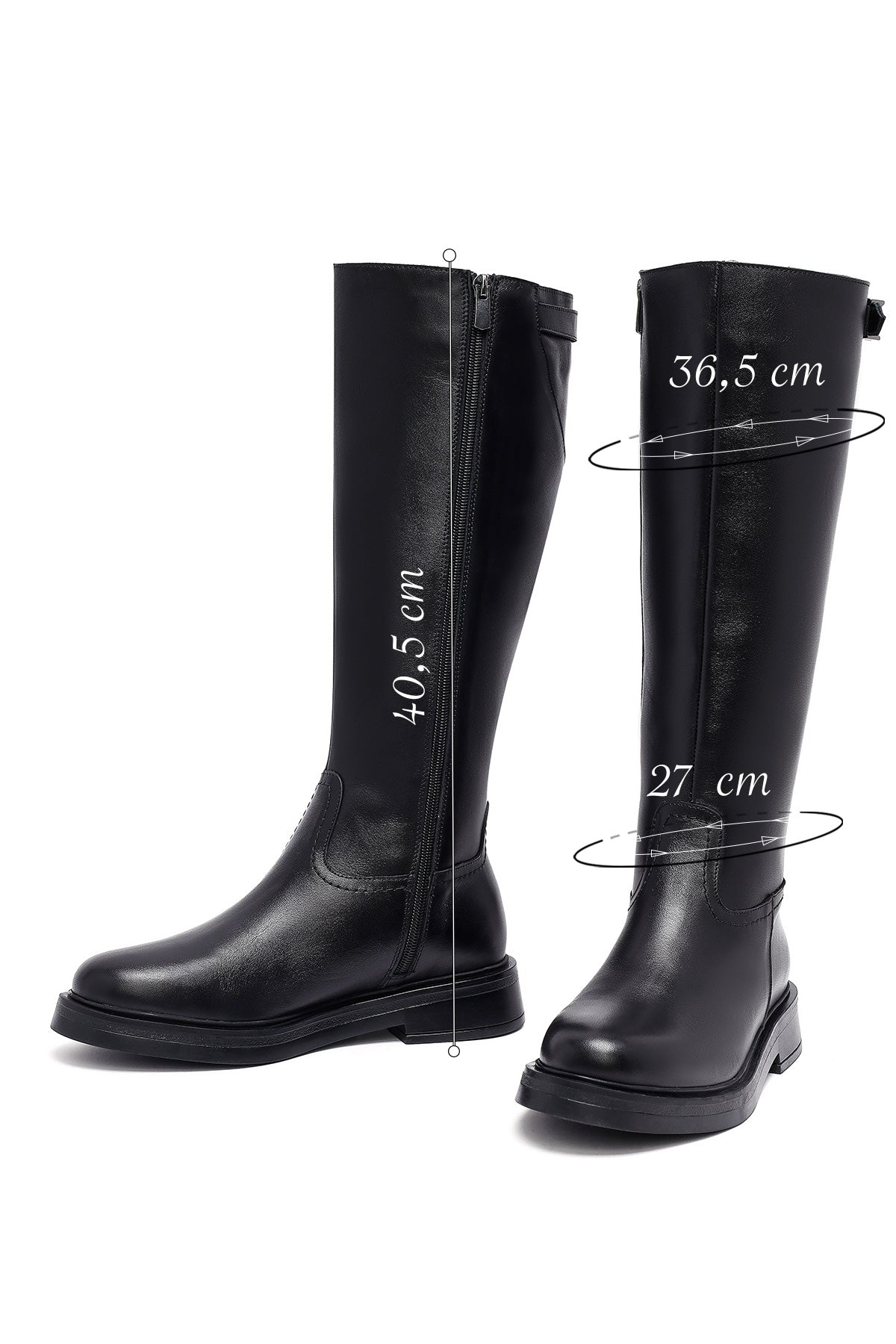 Kadın Siyah Fermuarlı Deri Çizme