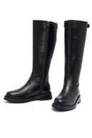 Woman Black Zippered Leather Boot | Derimod