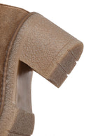 Kadın Bej Fermuarlı Kalın Topuklu Süet Deri Bot | Derimod