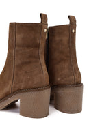 Kadın Bej Fermuarlı Kalın Topuklu Süet Deri Bot | Derimod