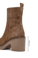 Kadın Bej Fermuarlı Kalın Topuklu Süet Deri Bot | Derimod