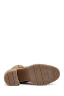 Kadın Bej Fermuarlı Kalın Topuklu Süet Deri Bot | Derimod