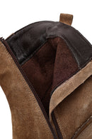 Kadın Bej Fermuarlı Kalın Topuklu Süet Deri Bot | Derimod