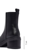 Kadın Siyah Fermuarlı Kalın Topuklu Deri Bot | Derimod
