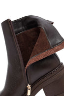 Kadın Kahverengi Fermuarlı Kalın Topuklu Deri Bot | Derimod