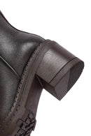 Kadın Kahverengi Fermuarlı Kalın Topuklu Deri Bot | Derimod