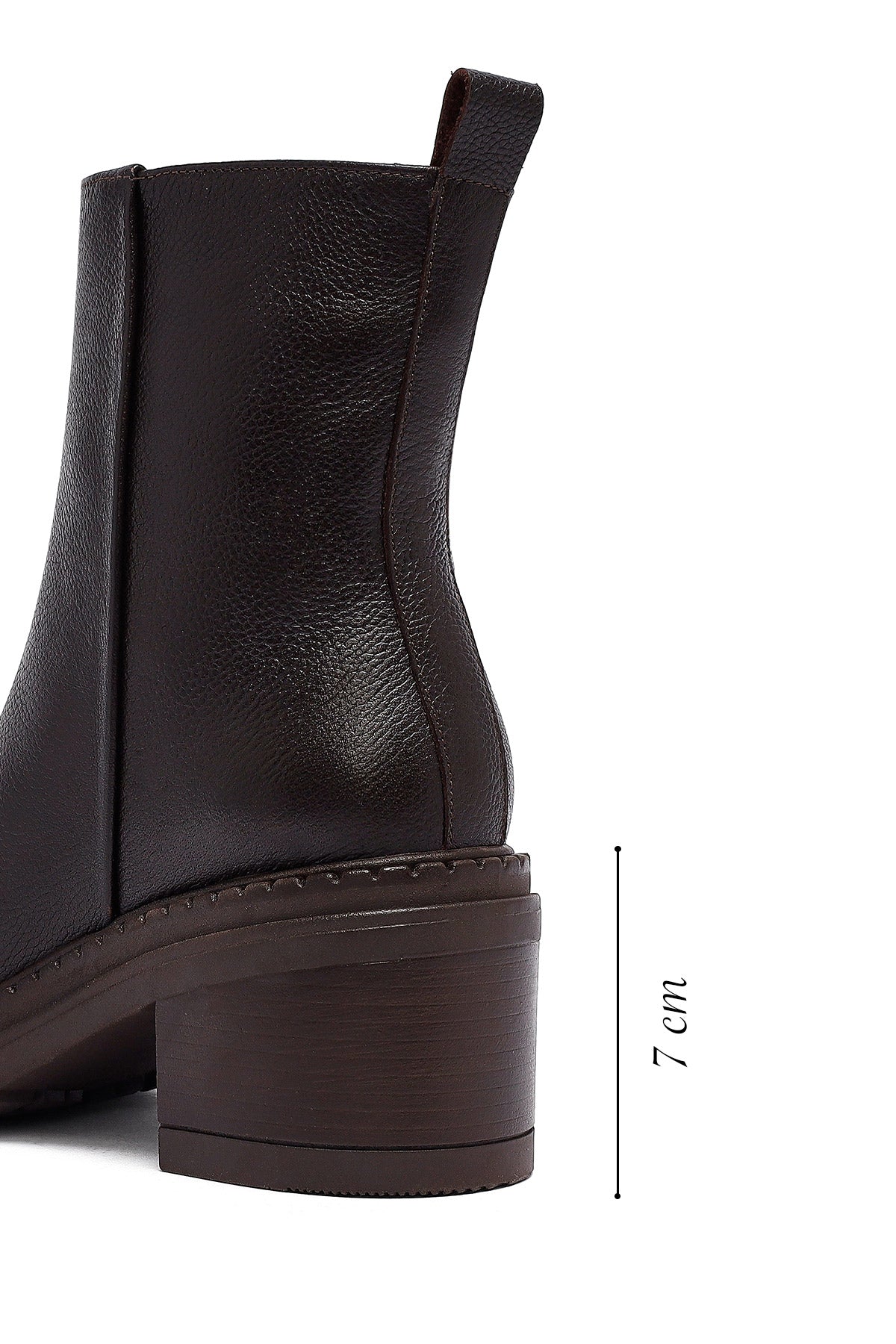 Kadın Kahverengi Fermuarlı Kalın Topuklu Deri Bot