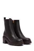 Kadın Kahverengi Fermuarlı Kalın Topuklu Deri Bot | Derimod