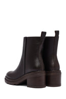 Kadın Kahverengi Fermuarlı Kalın Topuklu Deri Bot | Derimod